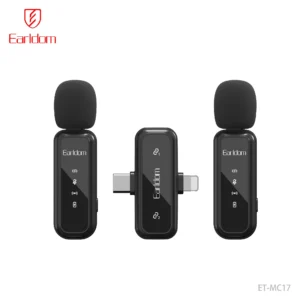 Dual wireless microphone set with a 2-in-1 receiver