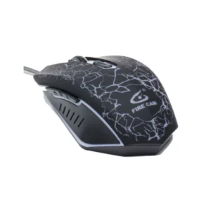 Luminous gaming mouse with a black crackle-pattern shell