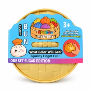 Rainbow Mystery squishy bun toy in a large basket-style package